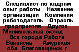 Специалист по кадрам-опыт работы › Название организации ­ Компания-работодатель › Отрасль предприятия ­ Другое › Минимальный оклад ­ 1 - Все города Работа » Вакансии   . Амурская обл.,Благовещенск г.